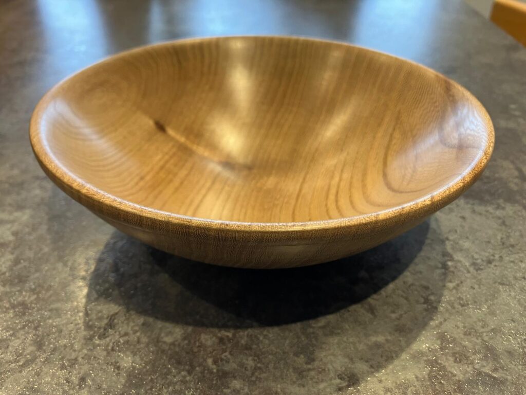 A wooden bowl made out of Elm